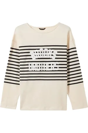 Brooks Brothers Koszulki, Kobieta, Biały, S, Bawełna, Paskowany bawełniany sweter