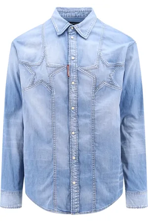 Dsquared2 Koszule, Mężczyzna, Niebieski, M, Bawełna, Koszula jeansowa Twin Stars