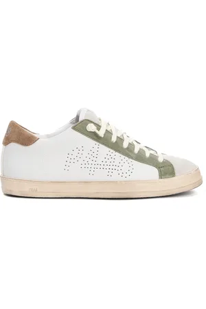 P448 Buty, Mężczyzna, Biały, 40 EU, Zamsz, Białe Skórzane Sneakersy z Wkładką w Kolorze Szałwi Zielonej