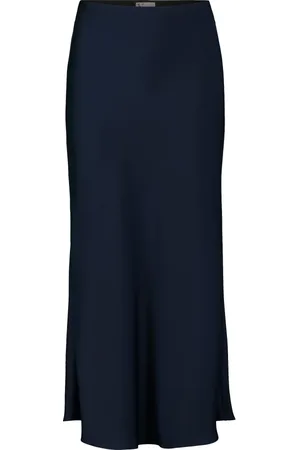 Vera Mont Spódnice, Kobieta, Niebieski, M, Elegancka Satynowa Spódnica Midi