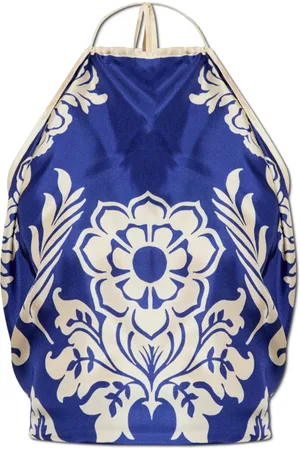 Etro Koszulki, Kobieta, Niebieski, ONE SIZE, Jedwabny top z odkrytymi plecami