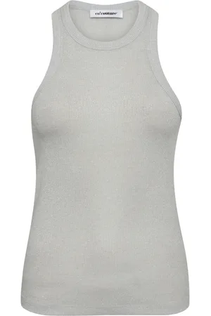 Co`Couture Koszulki, Kobieta, Szary, L, Brokatowy Top na Ramiączkach w Stylu Saharacc