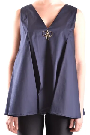 Elisabetta Franchi Koszulki, Kobieta, Niebieski, S, Bawełna, Oversized Top bez Rękawów z Dekoltem V