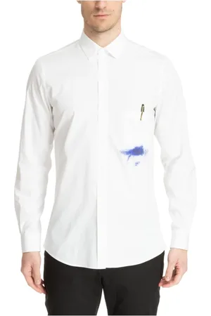Moschino Koszule, Mężczyzna, Biały, L, Koszula w Wzory z Guzikami i Logo