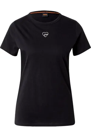 HUGO BOSS Koszulki, Kobieta, Czarny, L, Czarna Koszulka z Haftowanym Logo