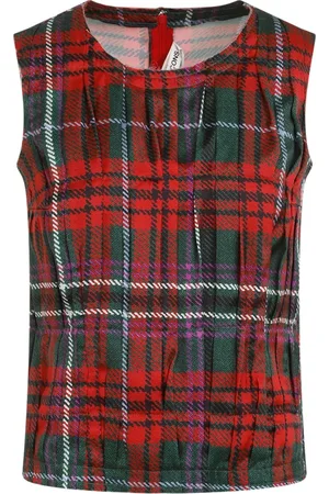 Comme des Garçons Koszulki, Kobieta, Wielobarwność, S, Poliester, Bluzka w kratę z plisami