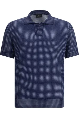 BRIONI Koszulki, Mężczyzna, Niebieski, S, Jedwabna Koszula Polo w Kratke Klasyczny Kołnierzyk