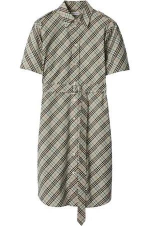Burberry Sukienki, Kobieta, Zielony, L, Sukienka koszulowa w szarym brązowym kracie