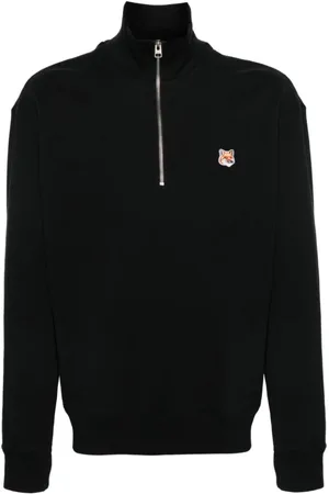 Maison Kitsuné Bluzy, Mężczyzna, Czarny, S, Bawełna, Bluza z Krótkim Zamkiem i Naszywką Lisiej Głowy Fox Head Patch