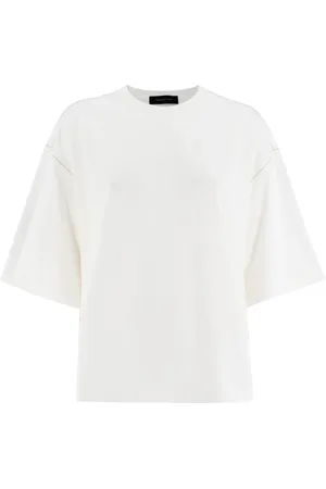 Fabiana Filippi Koszulki, Kobieta, Biały, S, Bawełna, Elegancka koszulka T-Shirt z haftem diamentowym