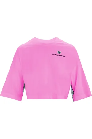 Chiara Ferragni Koszulki, Kobieta, Różowy, S, Bawełna, Krótki T-shirt z haftowanym logo