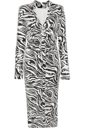 ROTATE Sukienki, Kobieta, Biały, S, Zebra Print Sequins Midi Sukienka