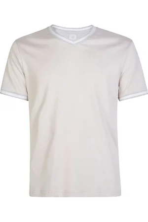 ELEVENTY Koszulki, Mężczyzna, Beżowy, M, Bawełna, T-shirt z dekoltem w serek z bawełnianego dżerseju