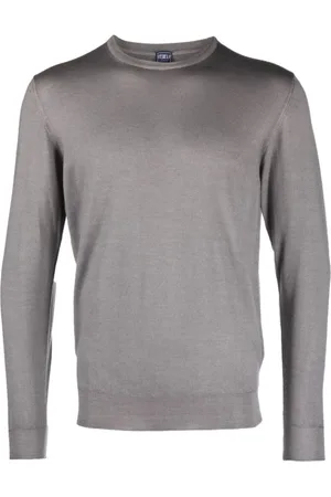 FEDELI Bluzy, Mężczyzna, Szary, L, Wełna, Bluza z Wełny Merino