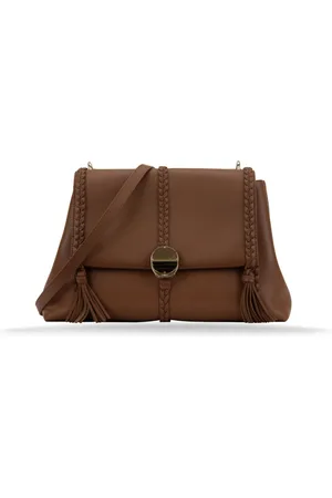 Chloé Torebki, Kobieta, Beżowy, ONE SIZE, Skóra, Skórzana torba na ramię z metalową przypinką