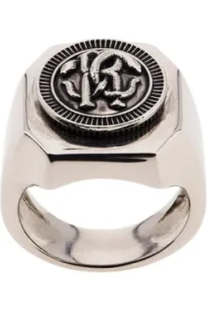 Roberto Cavalli Akcesoria, Mężczyzna, Szary, 59 MM, Srebrny Pierścień Monogram Mirror Snake