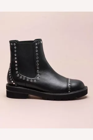 Stuart Weitzman Buty, Kobieta, Czarny, 37 EU, Skóra, Frankie Skórzane Botki na Płaskiej Podeszwie z Ćwiekami