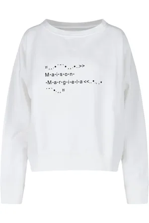 Maison Margiela Bluzy, Kobieta, Biały, S, Bawełna, Bluza Crewneck z Nadrukiem Logo
