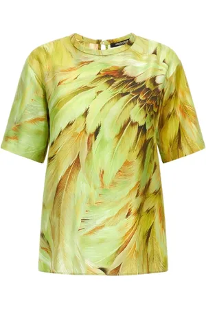 Roberto Cavalli Koszulki, Kobieta, Zielony, XS, Koszulka z nadrukiem piór