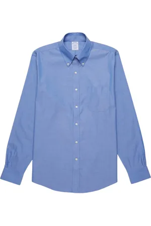 Brooks Brothers Koszule, Mężczyzna, Niebieski, S, Bawełna, Rozciągliwa koszula wizytowa z bawełny Supima Non-Iron Pinpoint Oxford z kołnierzykiem zapinanym na guziki