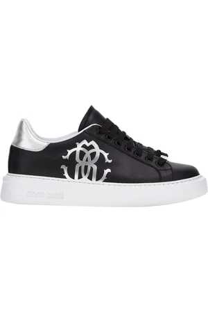 Roberto Cavalli Buty, Kobieta, Czarny, 36 EU, Sneakersy z Monogramem Lustro Wąż Czarne