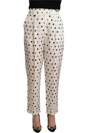 ERMANNO SCERVINO Spodnie, Kobieta, Biały, S, Spodnie Tapered z Wysokim Stanem w Kropki