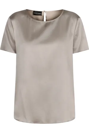Emporio Armani Koszulki, Kobieta, Szary, XS, Koszulka z satyny z guzikami na plecach
