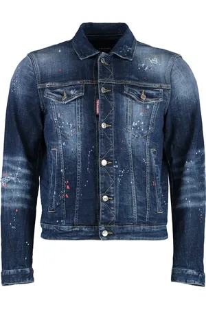 Dsquared2 Kurtki, Mężczyzna, Niebieski, 2XL, Bawełna, Podarta kurtka jeansowa z efektem farby