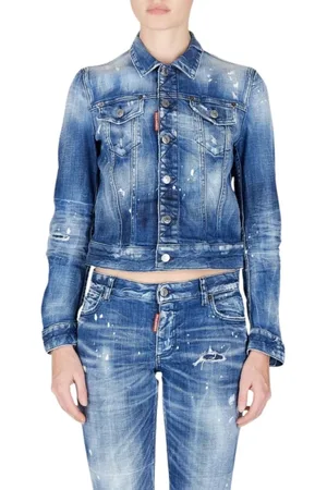 Dsquared2 Kurtki, Kobieta, Niebieski, S, Bawełna, Vintage`owa kurtka jeansowa z włoskim kołnierzykiem