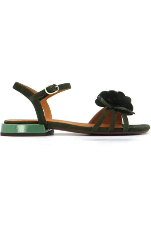 Chie Mihara Buty, Kobieta, Zielony, 37 1/2 EU, Zamsz, Sandały zamszowe z lakierowanym obcasem