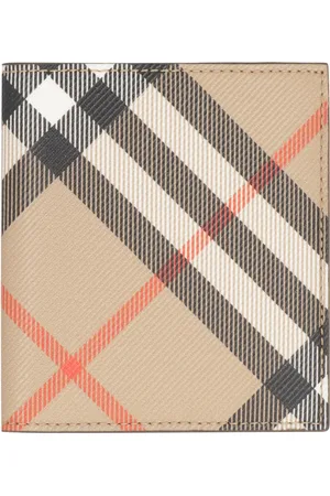 Burberry Akcesoria, Mężczyzna, Beżowy, ONE SIZE, Bawełna, Portfel Bi-Fold w Kratę