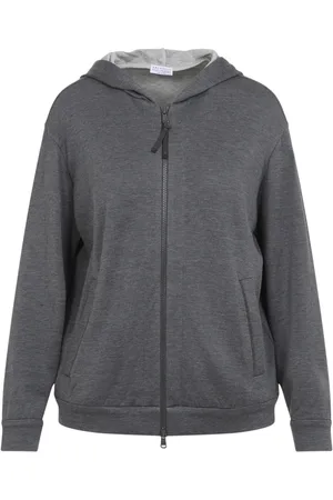 Brunello Cucinelli Bluzy, Kobieta, Szary, M, Bawełna, Kardigan z kapturem