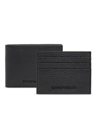 Emporio Armani Akcesoria, Mężczyzna, Czarny, ONE SIZE, Skóra, Czarny skórzany portfel i zestaw etui na karty