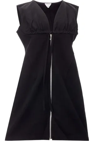 Bottega Veneta Sukienki, Kobieta, Czarny, S, Bawełna, Sukienka bez rękawów z bawełnianego diagonalu