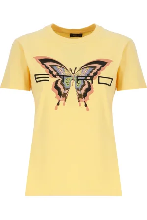 Etro Koszulki, Kobieta, Żółty, M, Bawełna, Bawełniany T-shirt z haftowanym logo