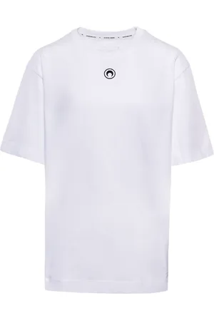 Marine Serre Koszulki, Mężczyzna, Biały, L, Bawełna, T-shirt z haftowanym logo