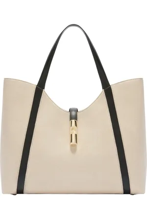 Furla Torebki, Kobieta, Beżowy, ONE SIZE, Bawełna, Płócienna i skórzana torba typu hobo XL