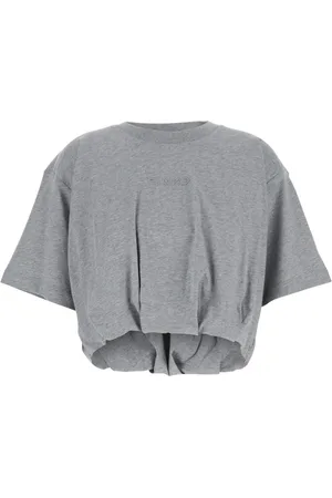 Pinko Koszulki, Kobieta, Szary, S, Bawełna, Szara Koszulka Crop z Logo Bawełna Kobieta