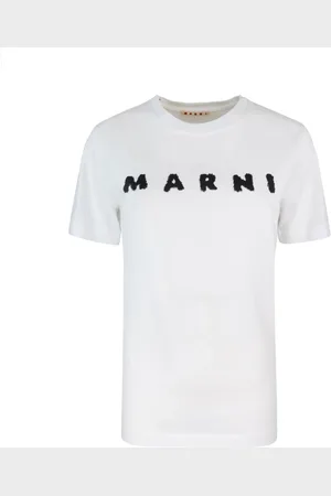 Marni Koszulki, Kobieta, Biały, 2XS, Bawełna, T-shirt z prążkowanym dekoltem