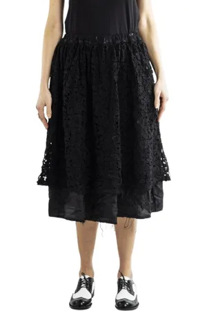 Comme des Garçons Spódnice, Kobieta, Czarny, M, Poliester, Rozkloszowana spódnica z kwiatową koronką