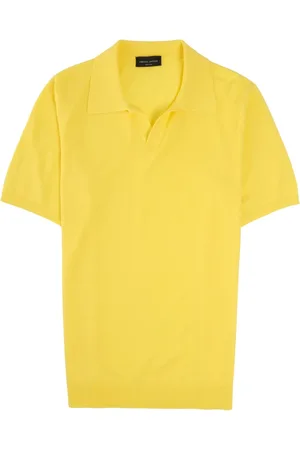 Roberto Collina Koszulki, Mężczyzna, Żółty, M, Żółta Koszulka Polo z Wycięciem V