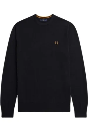 Fred Perry Swetry, Mężczyzna, Niebieski, S, Bawełna, Sweter z Wełny Merino i Bawełny