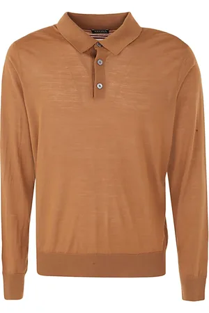 Ermenegildo Zegna Koszulki, Mężczyzna, brązowy, L, Wełna, Polo z Długim Rękawem High Performance