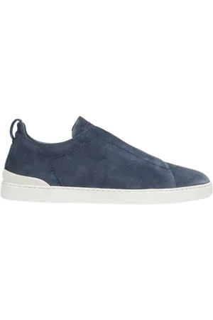 Ermenegildo Zegna Buty, Mężczyzna, Niebieski, 40 1/2 EU, Skóra, Wsuwane sneakersy Triple Stitch