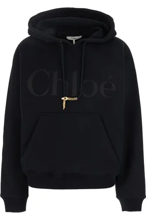 Chloé Bluzy, Kobieta, Czarny, XS, Bawełna, Czarna bluza z kapturem z metaliczną zawieszką z logo