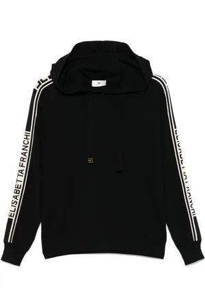 Elisabetta Franchi Bluzy, Kobieta, Czarny, XS, Bluza z kapturem z motywem logo
