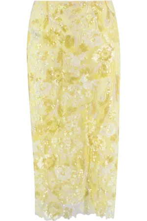 ERMANNO SCERVINO Spódnice, Kobieta, Żółty, XS, Floral Sequin Midi Skirt