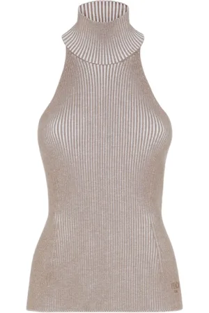 Fendi Koszulki, Kobieta, Szary, M, Wełna, Top bez Rękawów typu Halter