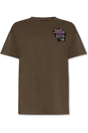 Etro Koszulki, Kobieta, Zielony, M, Bawełna, Khaki Crewneck T-shirt