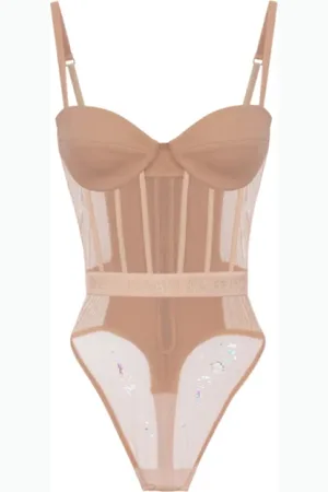 Elisabetta Franchi Koszulki, Kobieta, Beżowy, L, Tiul, Bustier Body Lingerie